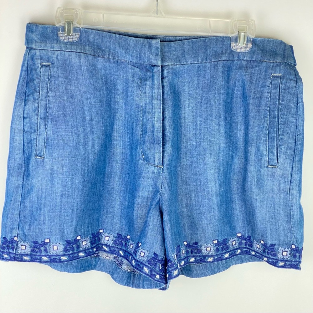 KAARI Blue Chambray Shorts. Size: 10 Adjustable Snaps On Waistband